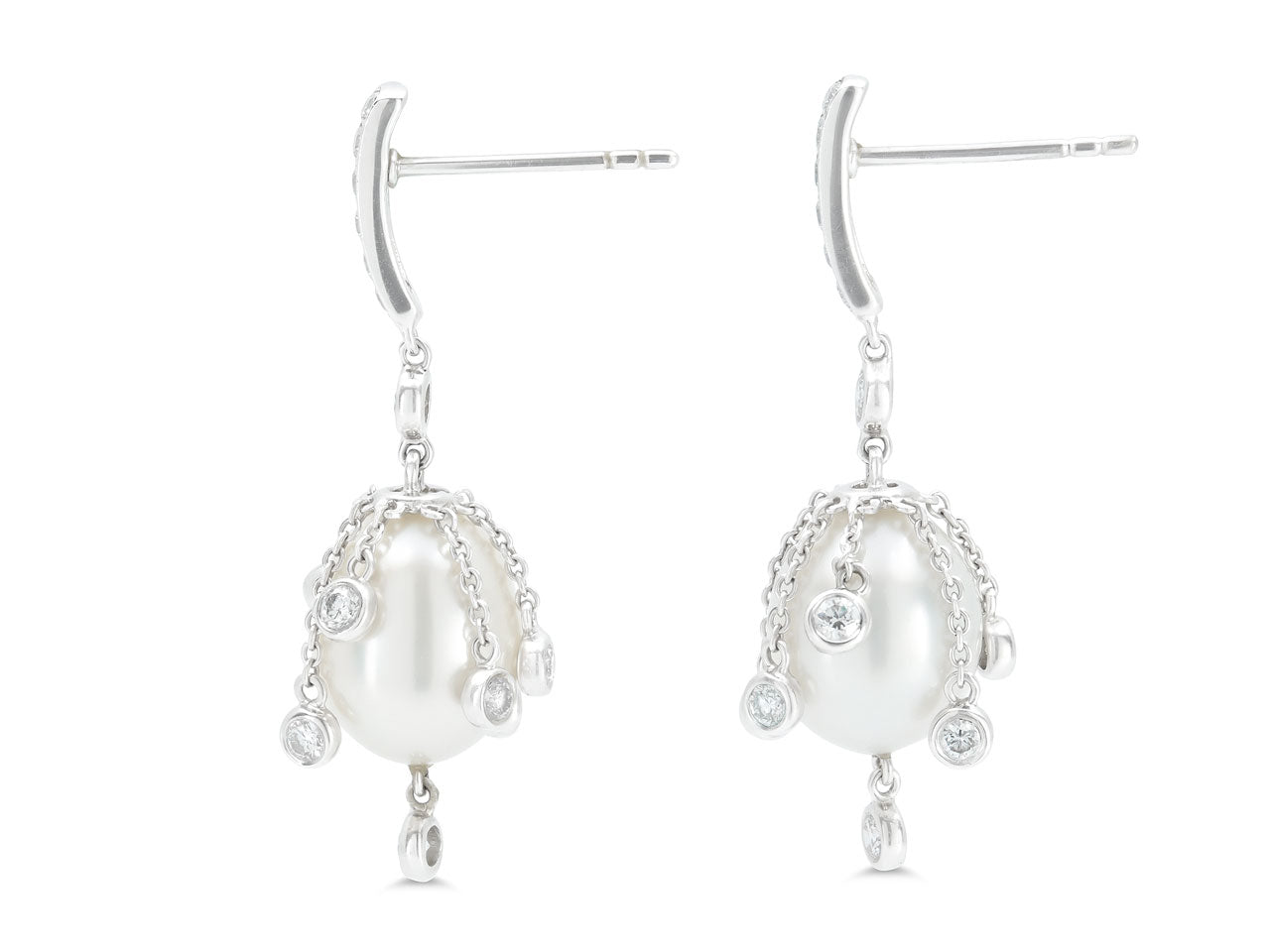 Pearl and Diamond Earrings in 18K White Gold