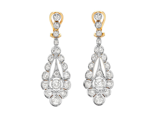 Antique Edwardian Diamond Earrings in Platinum and 18K Gold