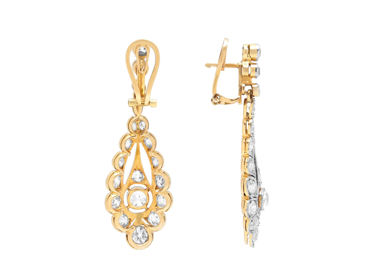 Edwardian Diamond Earrings in Platinum and 18K Gold