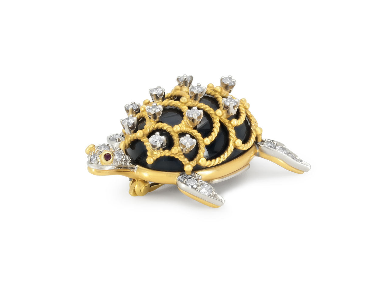 Hammerman Brothers Onyx Turtle Brooch in 18K Gold and Platinum