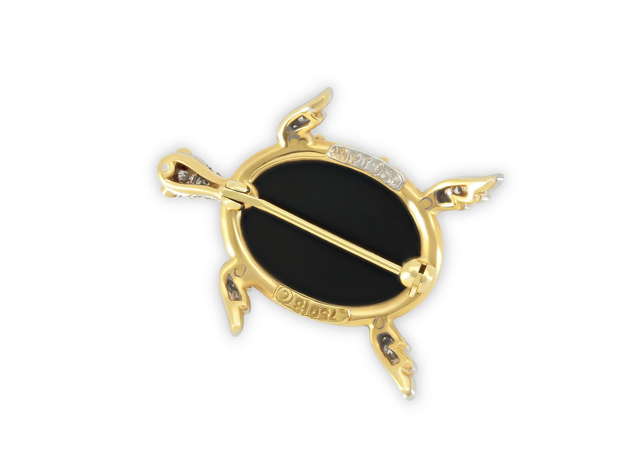 Hammerman Brothers Onyx Turtle Brooch in 18K Gold and Platinum