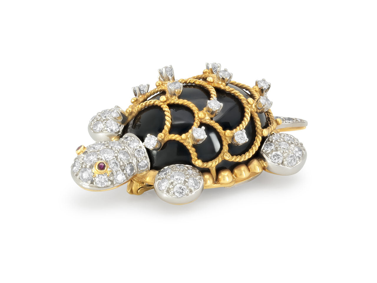 Hammerman Brothers Onyx Turtle Brooch in 18K Gold and Platinum