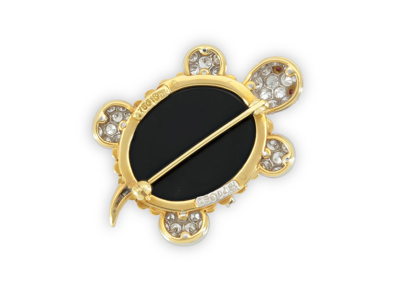 Hammerman Brothers Onyx Turtle Brooch in 18K Gold and Platinum