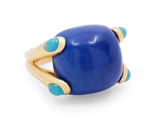 Verdura 'Candy' Lapis and Turquoise Ring in 18K Gold