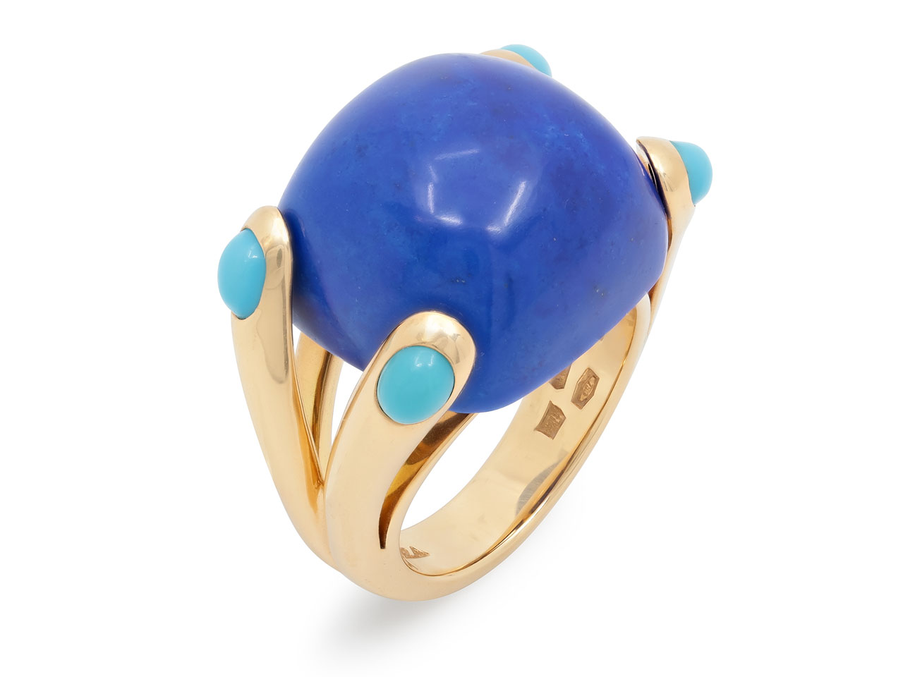 Verdura 'Candy' Lapis and Turquoise Ring in 18K Gold