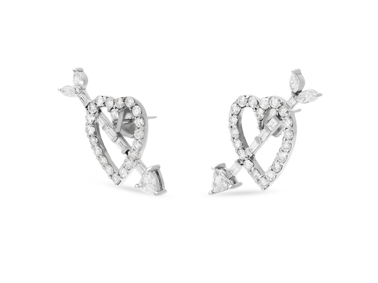 Diamond Heart and Arrow Earrings in 18K White Gold