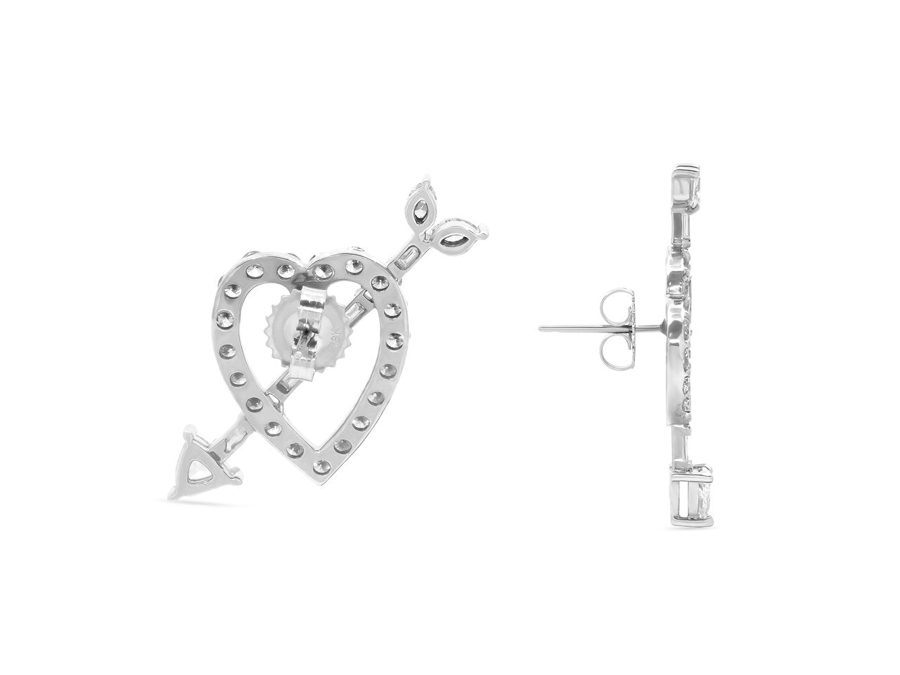 Diamond Heart and Arrow Earrings in 18K White Gold