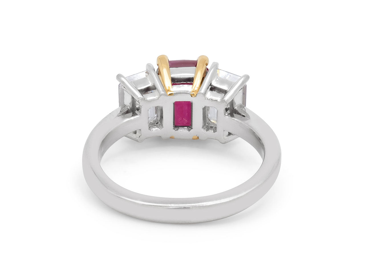 Tiffany & Co. Three Stone Burma Ruby, 2.06 carat, and Diamond Ring in Platinum