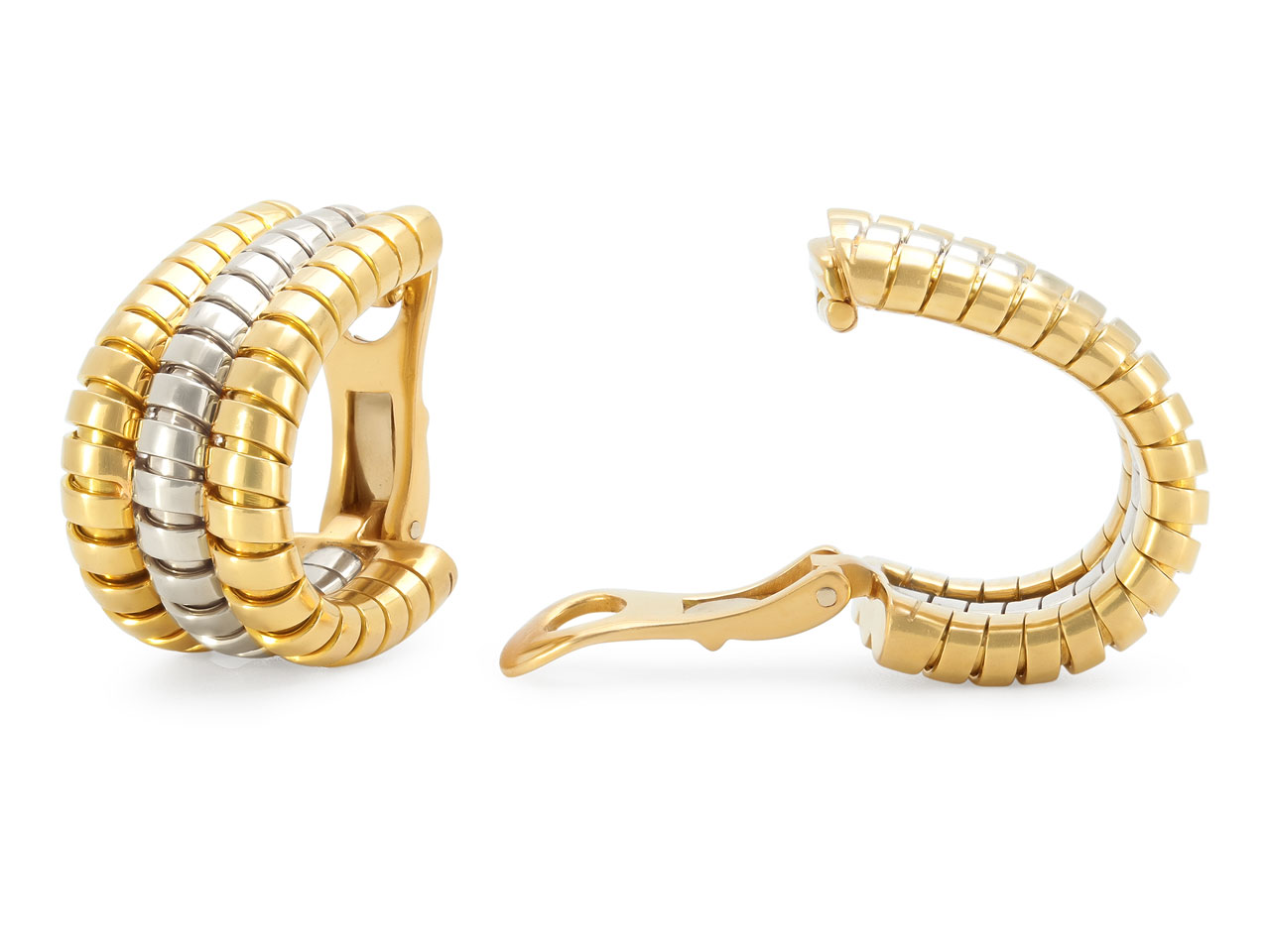 Bulgari Triple Row Tubogas Earclips in 18K Gold