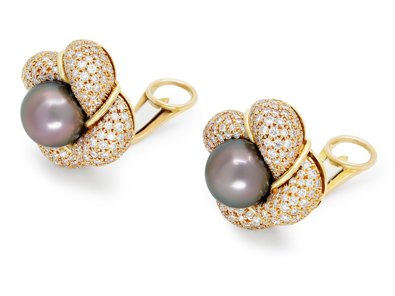 Henry Dunay Diamond and Tahitian Pearl Earrings in 18K Gold