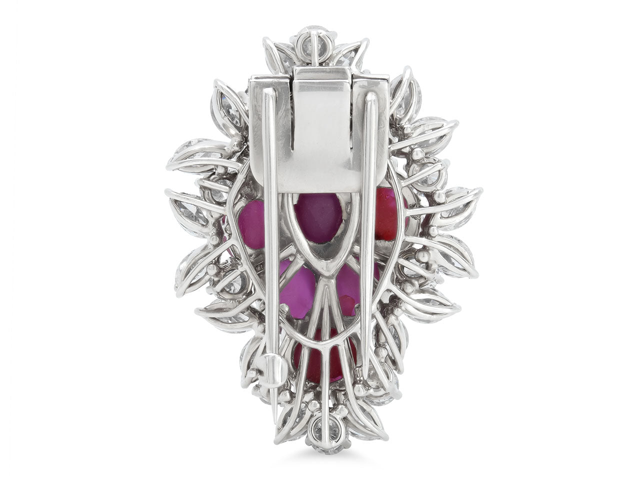 Mid-Century Star Ruby and Diamond Brooch in Platinum