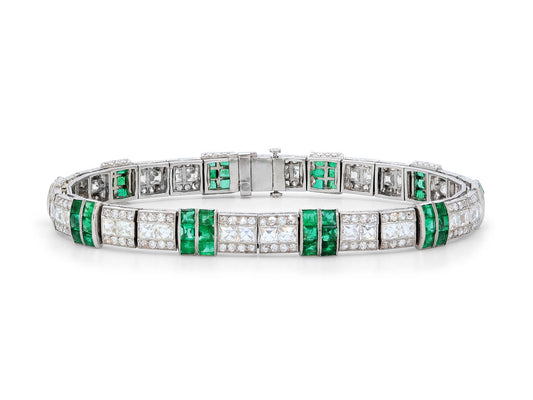 Art Deco Emerald & Diamond Bracelet in Platinum