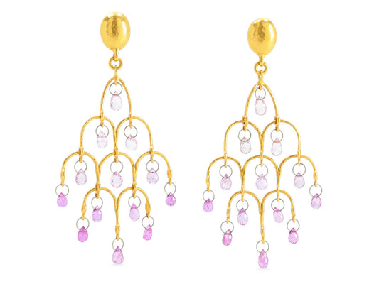 Gurhan 'Delicate Dew' Pink Sapphire Briolette Chandelier Earrings in 22K Gold