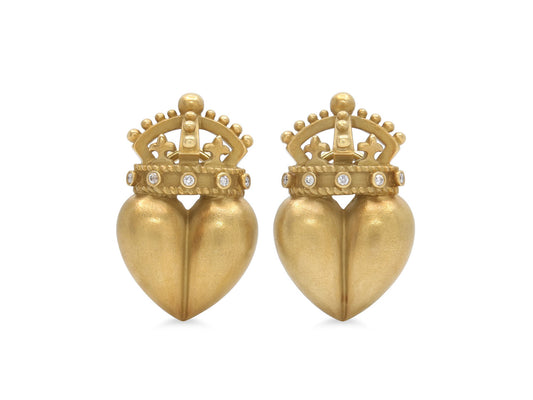 Kieselstein-Cord 'Crown Heart' Diamond Earrings in 18K Gold