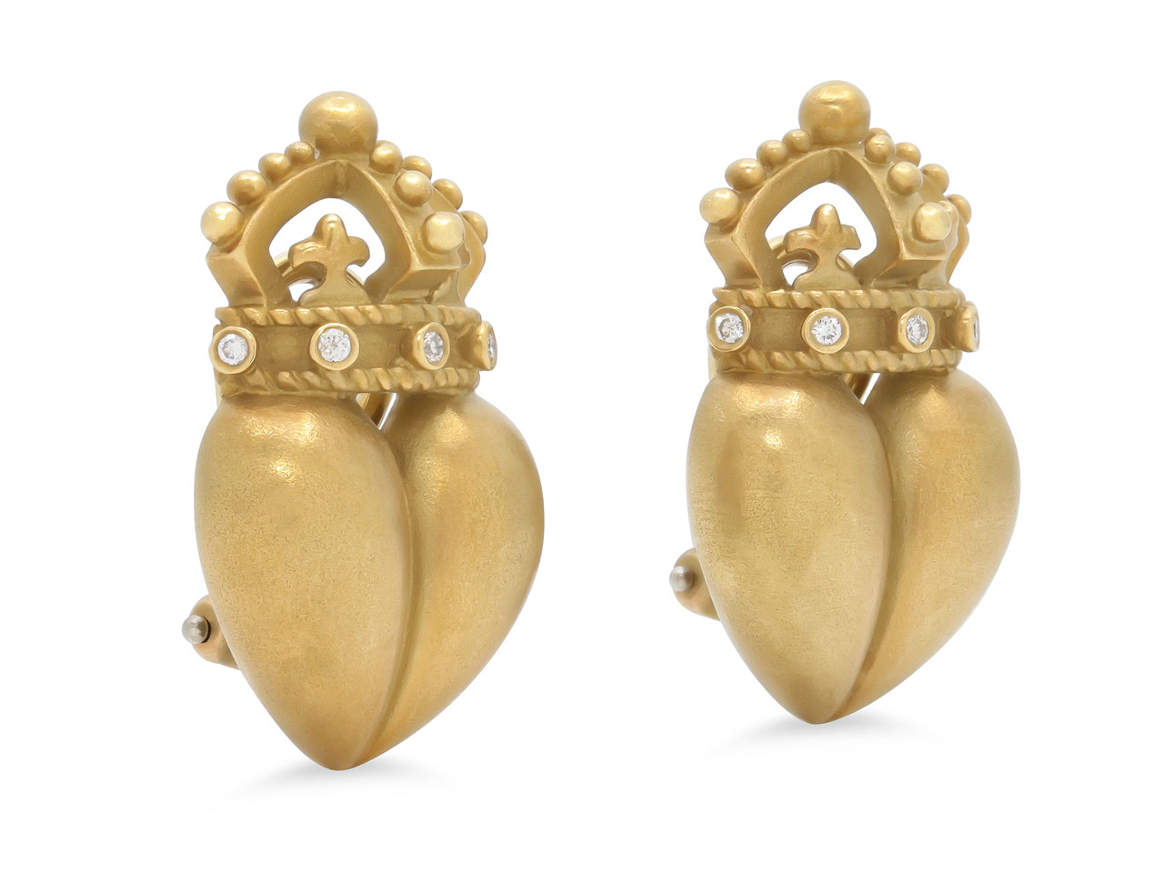 Kieselstein-Cord 'Crown Heart' Diamond Earrings in 18K Gold