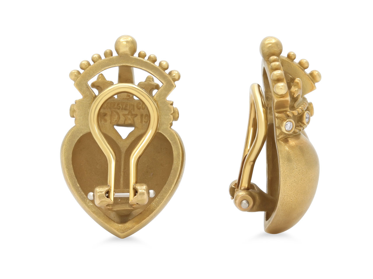 Kieselstein-Cord 'Crown Heart' Diamond Earrings in 18K Gold