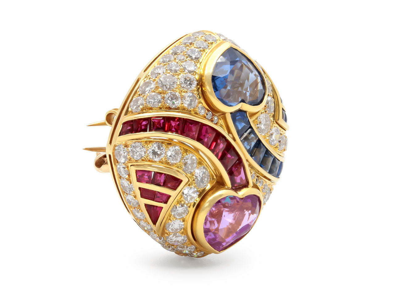 Bulgari Sapphire, Ruby and Diamond Brooch in 18K Gold