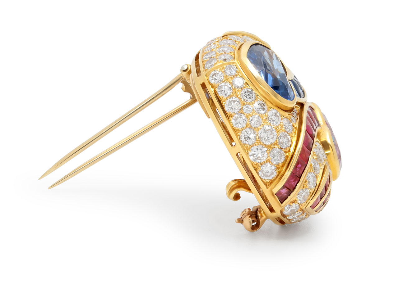 Bulgari Sapphire, Ruby and Diamond Brooch in 18K Gold