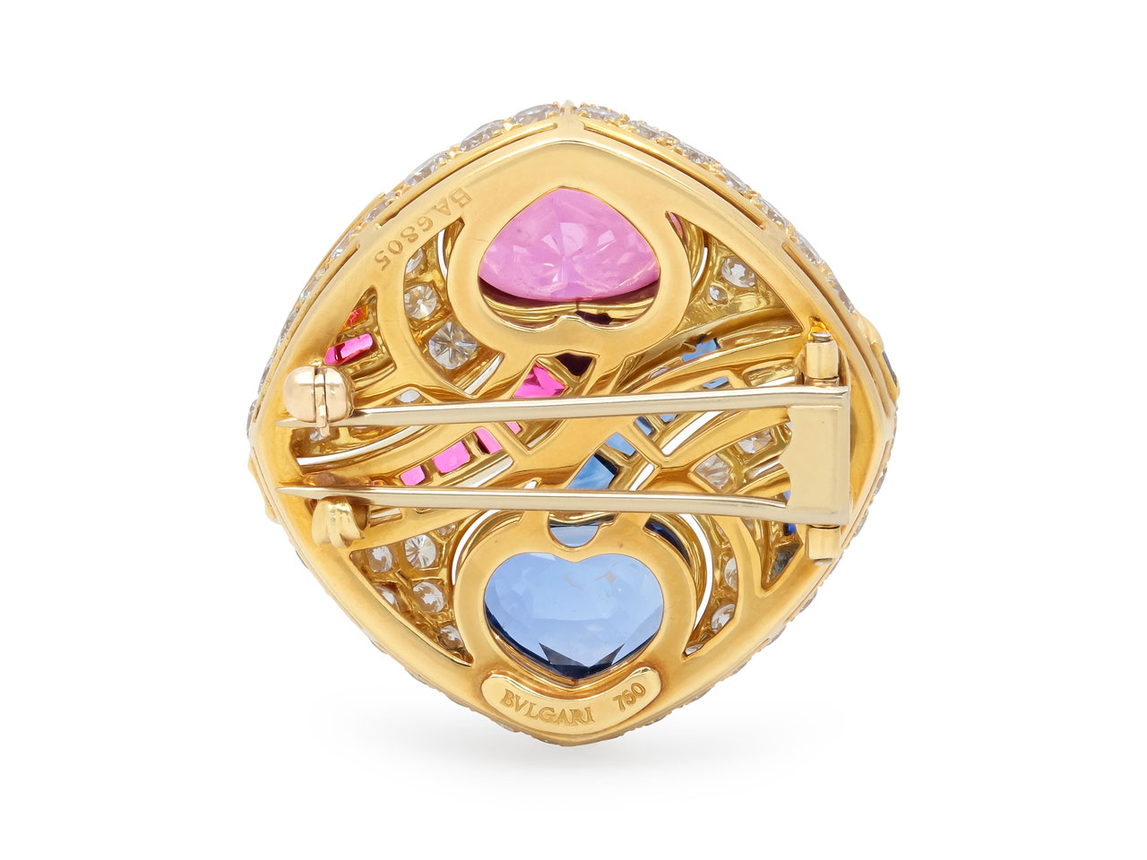 Bulgari Sapphire, Ruby and Diamond Brooch in 18K Gold