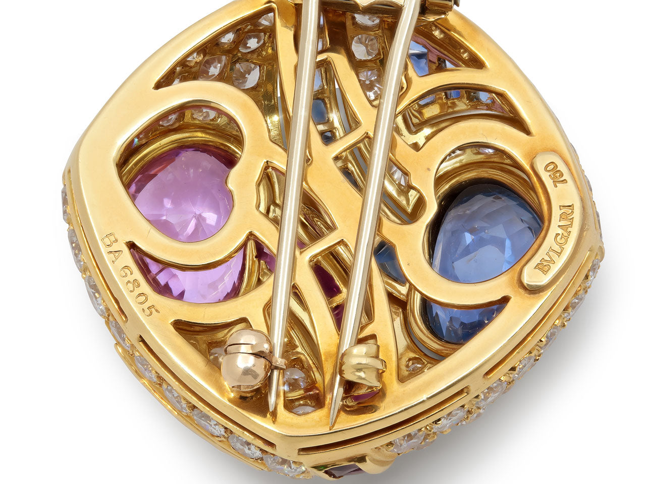 Bulgari Sapphire, Ruby and Diamond Brooch in 18K Gold