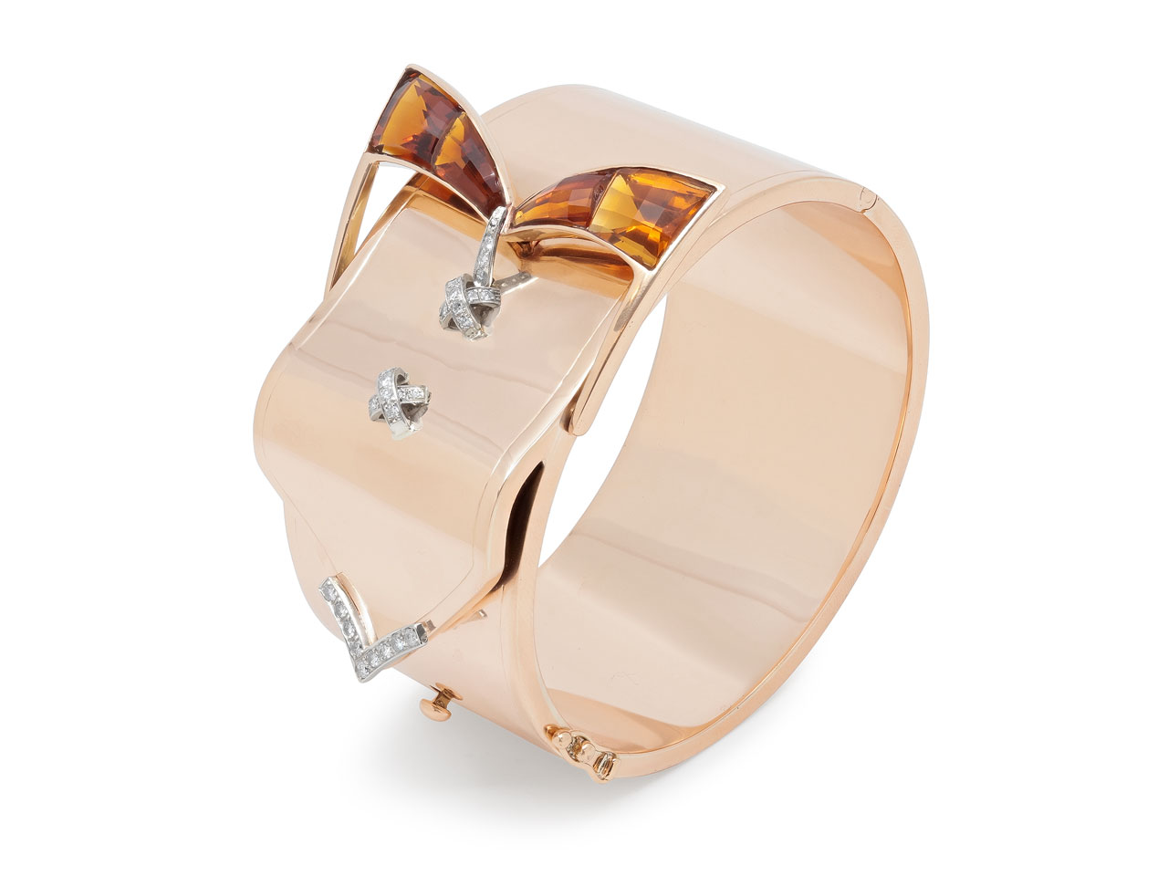 Retro Diamond and Citrine Cuff in 14K Rose Gold and Platinum