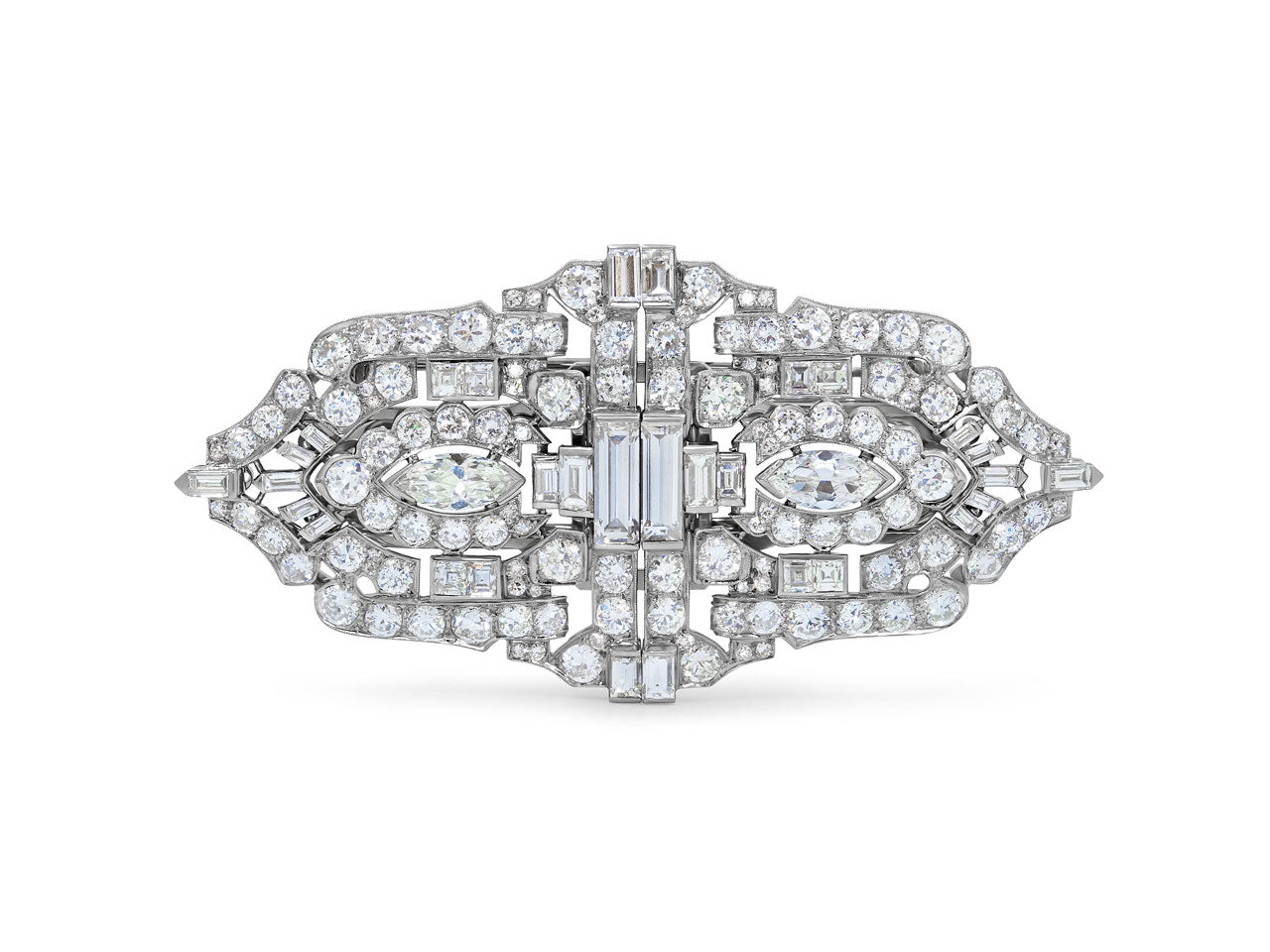 Art Deco Diamond Double Clip Brooch in Platinum