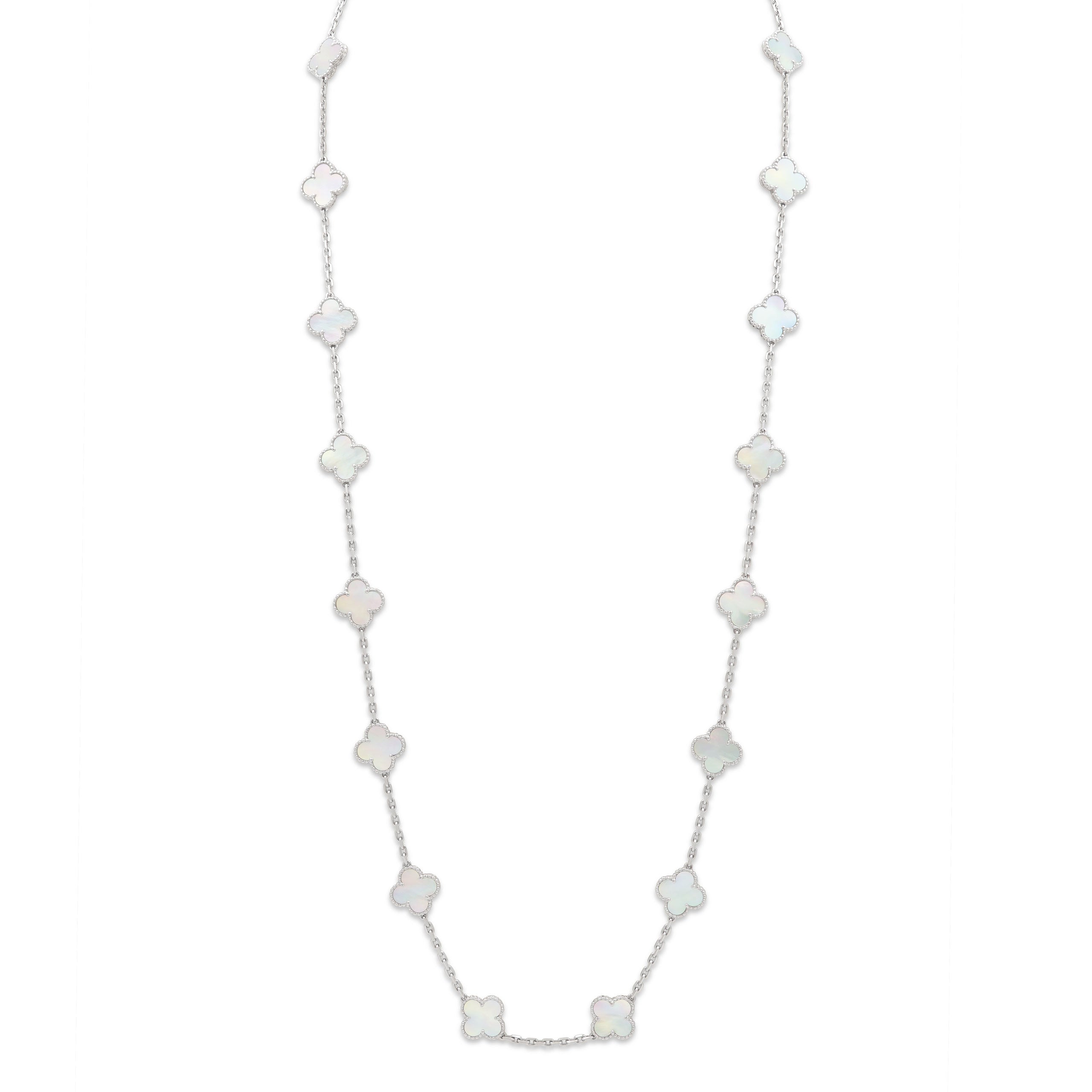 Vintage online 2010s Diamond and Pearl White Gold Necklace