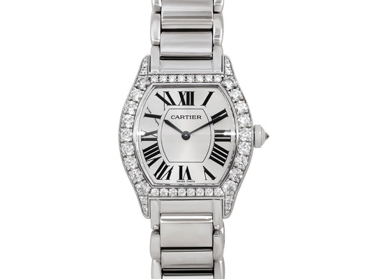 Cartier 'Tortue' Diamond Watch in 18K White Gold, 28 mm