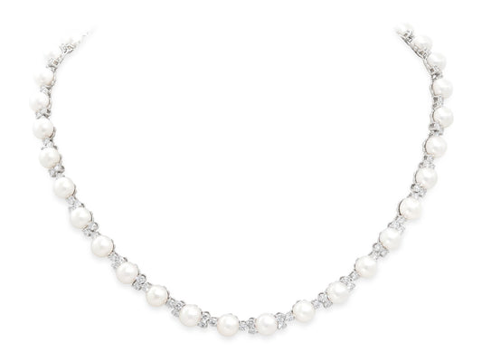 Tiffany & Co. 'Aria' Diamond and Pearl Necklace in Platinum