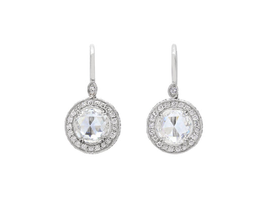 Rose Cut Diamond Earrings in Platinum