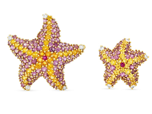 Pair of Jean Vitau Starfish Brooches in 18K Gold