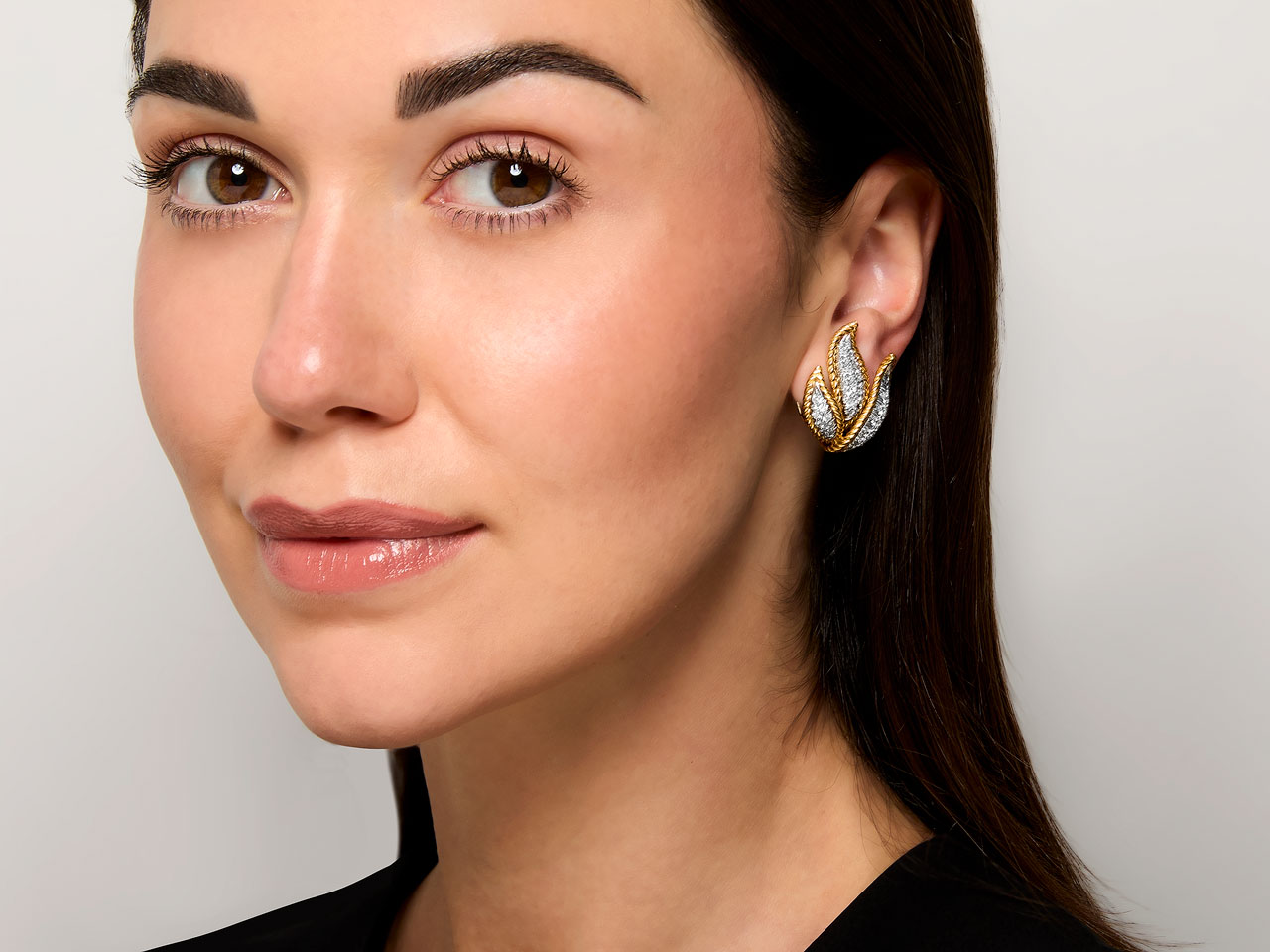 Mid-Century Diamond Leaf Earrings in 18K Gold