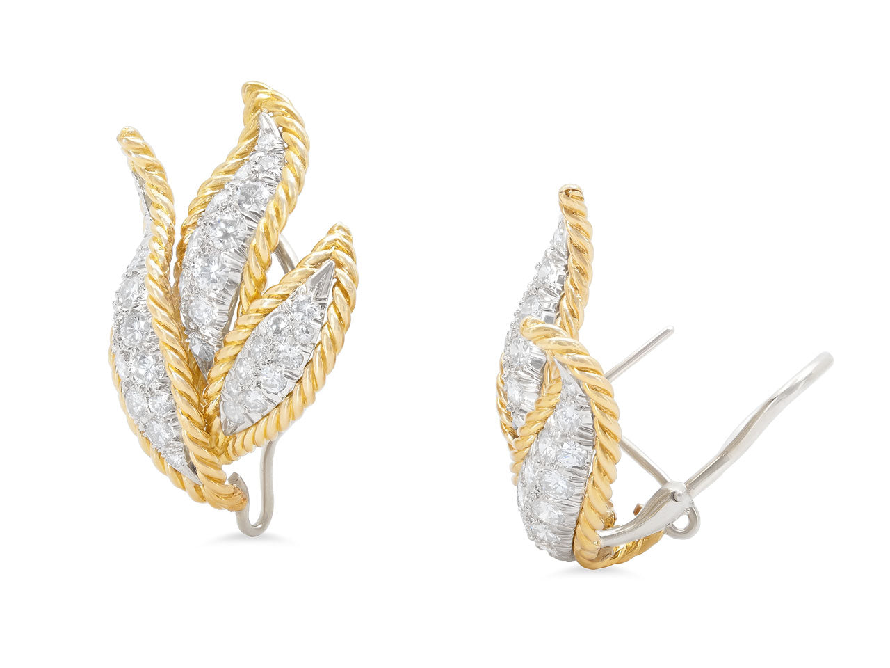 Mid-Century Diamond Leaf Earrings in 18K Gold