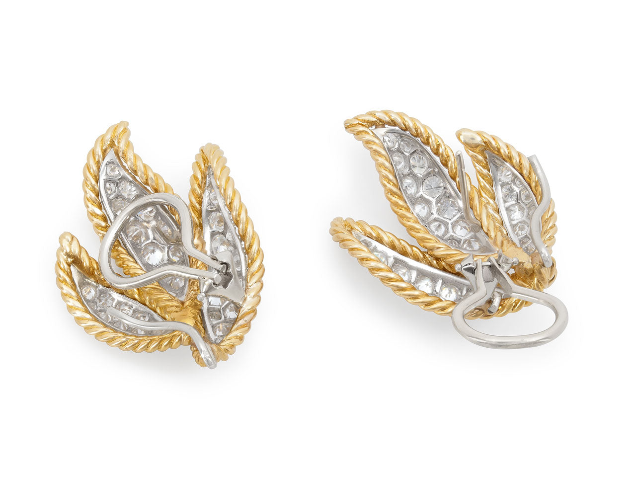 Mid-Century Diamond Leaf Earrings in 18K Gold