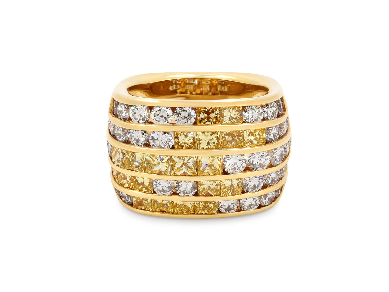 Damiani Yellow and White Diamond 'Stripe' Ring in 18K Gold