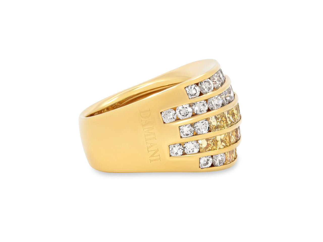 Damiani Yellow and White Diamond 'Stripe' Ring in 18K Gold