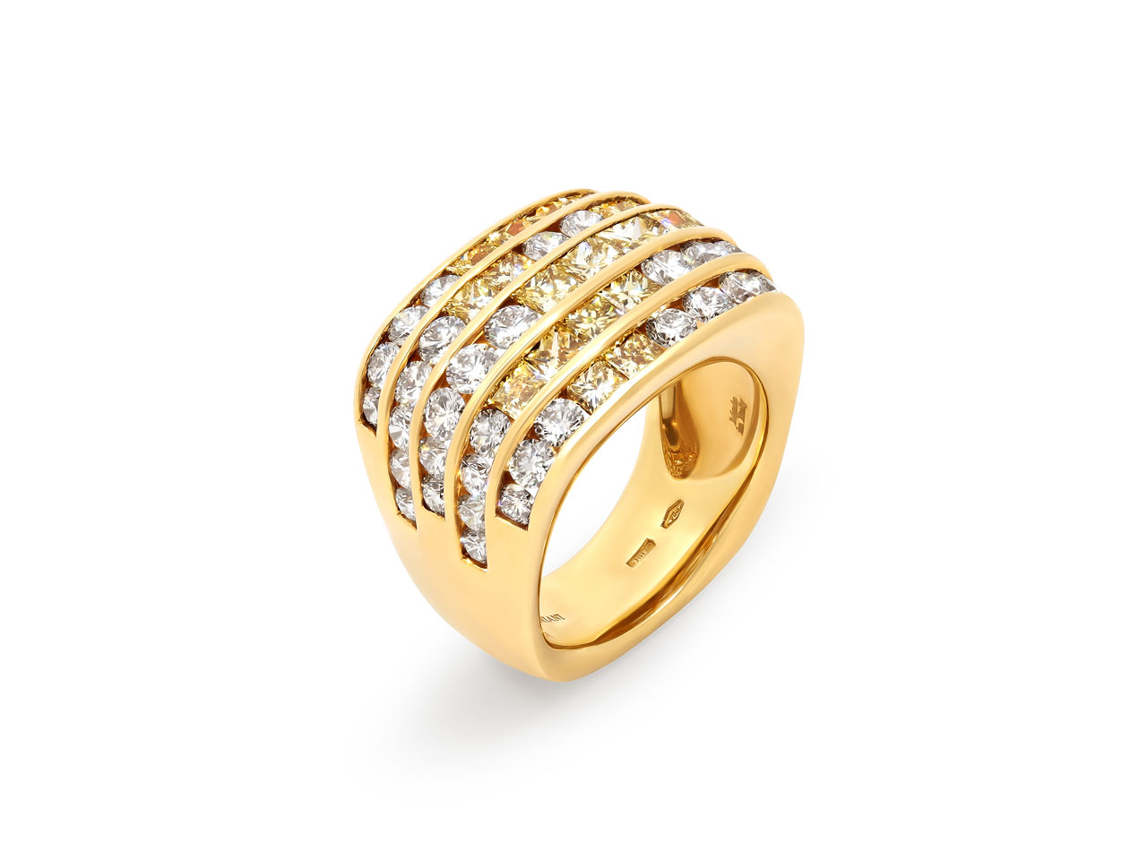 Damiani Yellow and White Diamond 'Stripe' Ring in 18K Gold