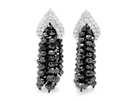 Tallarico Diamond and Black Diamond Tassel Earrings in 18K White Gold