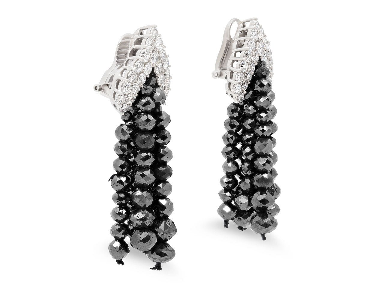 Tallarico Diamond and Black Diamond Tassel Earrings in 18K White Gold