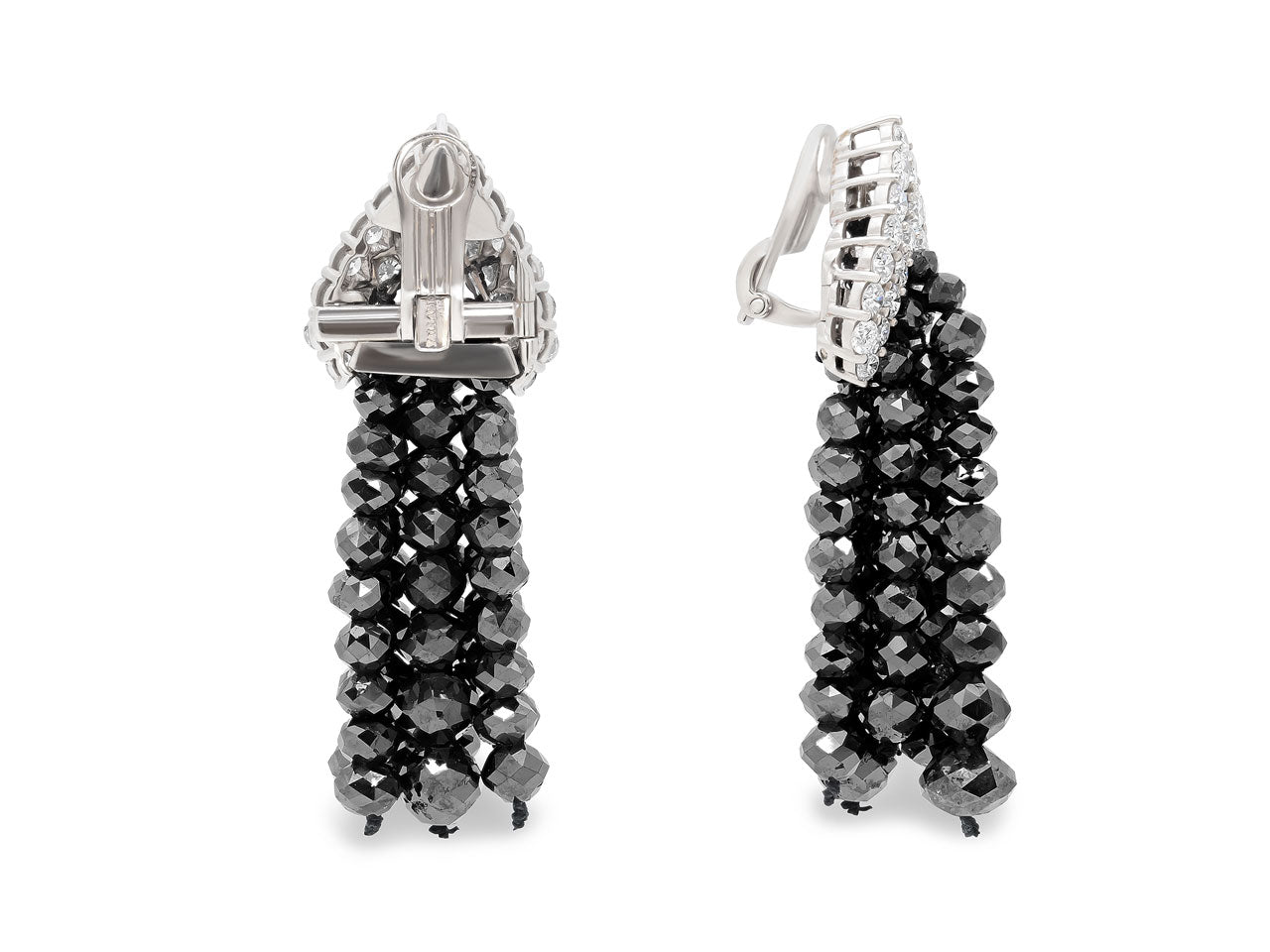 Tallarico Diamond and Black Diamond Tassel Earrings in 18K White Gold