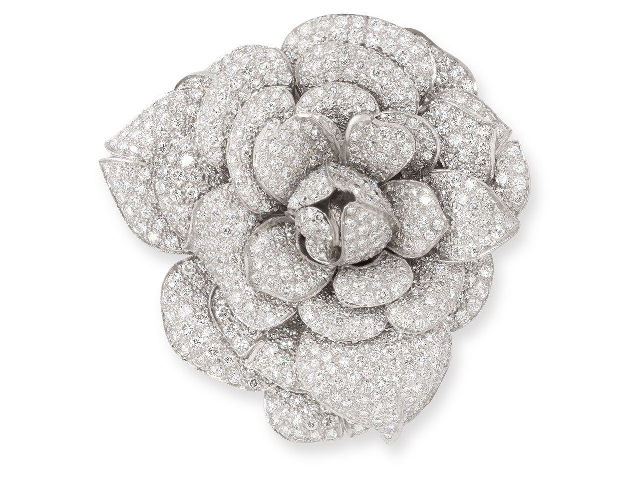 Diamond Camellia Brooch in Platinum