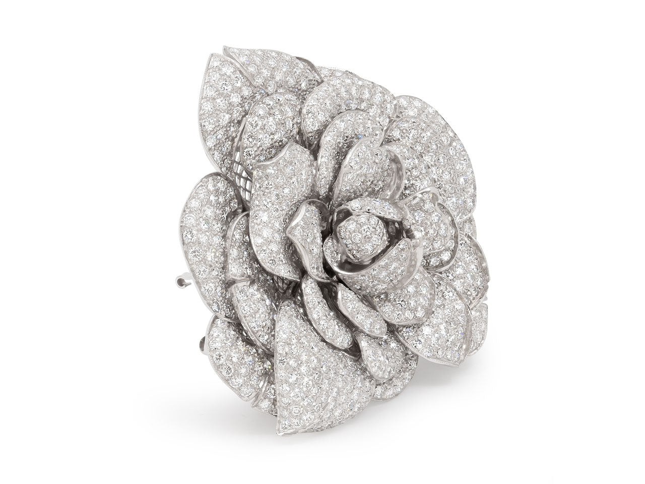 Diamond Camellia Brooch in Platinum