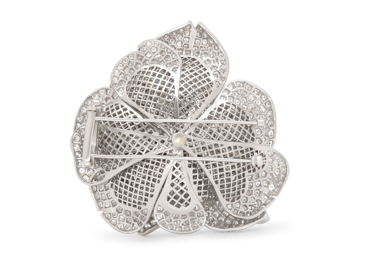 Diamond Camellia Brooch in Platinum