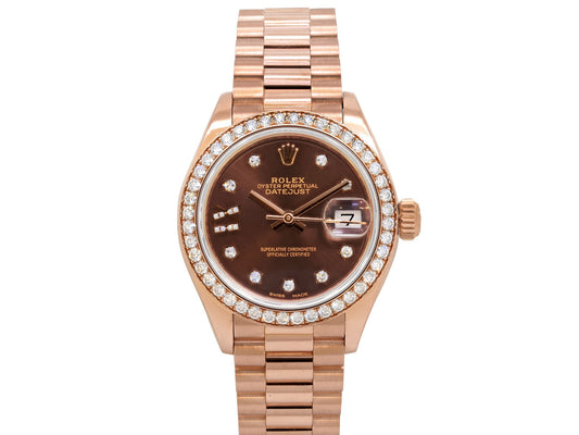 Rolex 'Datejust' Diamond Watch in 18K 'Everose' Gold, 28 mm