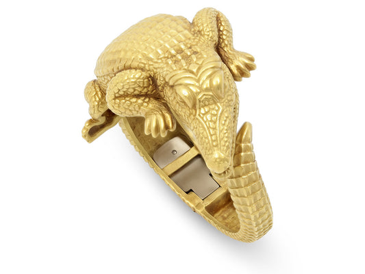 Kieselstein-Cord Alligator Bangle in 18K 'Green Gold', Large