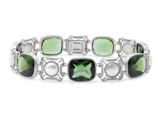 Arts & Crafts Black Starr & Frost Tourmaline Bracelet in Platinum