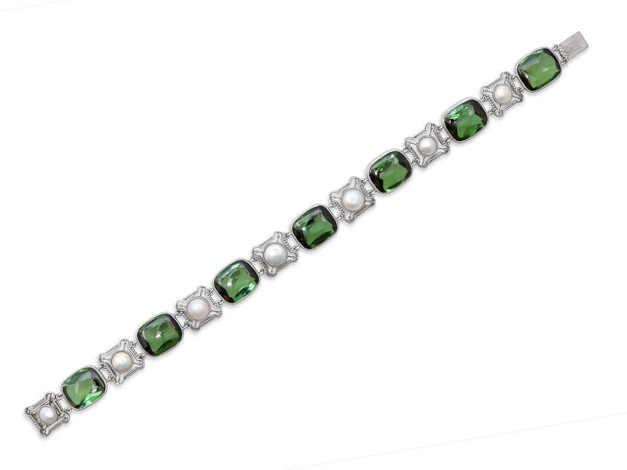 Arts & Crafts Black Starr & Frost Tourmaline Bracelet in Platinum