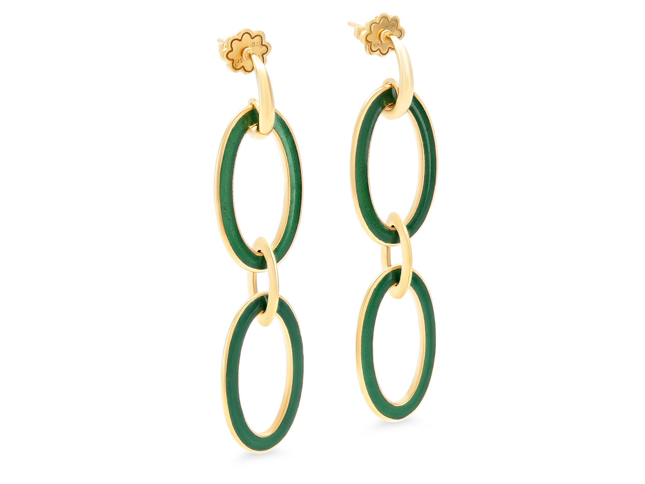 Green Enamel Oval Link Earrings in 18K Gold