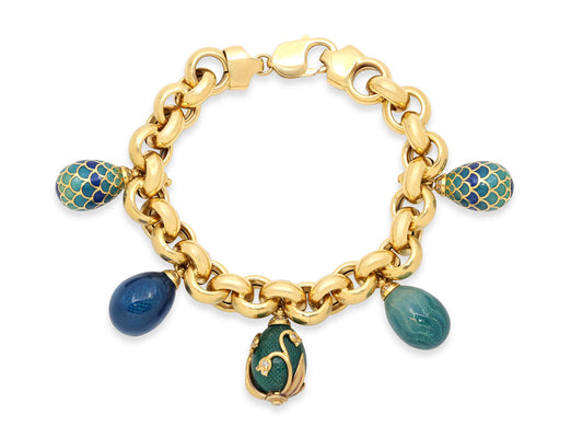 Enamel Egg Charm Bracelet in 18K Gold