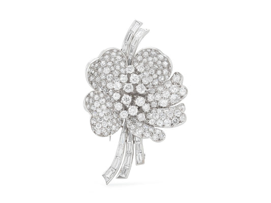 Mid-Century Diamond Flower Brooch in Platinum